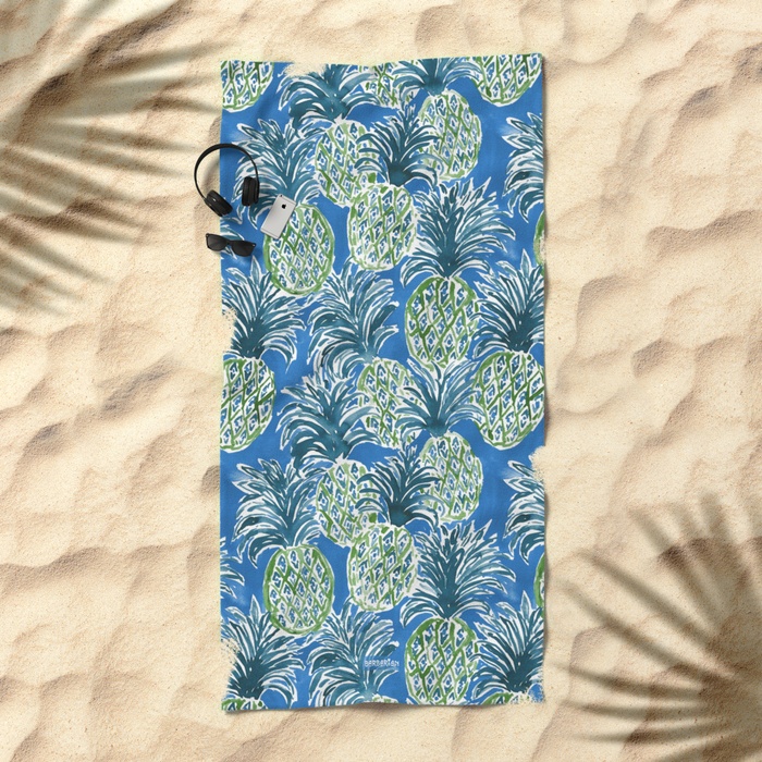 Lapis Pineapple O'Clock beach towel by Barbarian