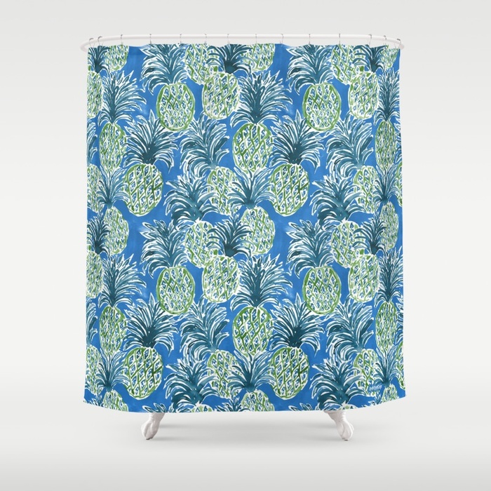 Lapis Pineapple O'Clock shower curtain by Barbarian