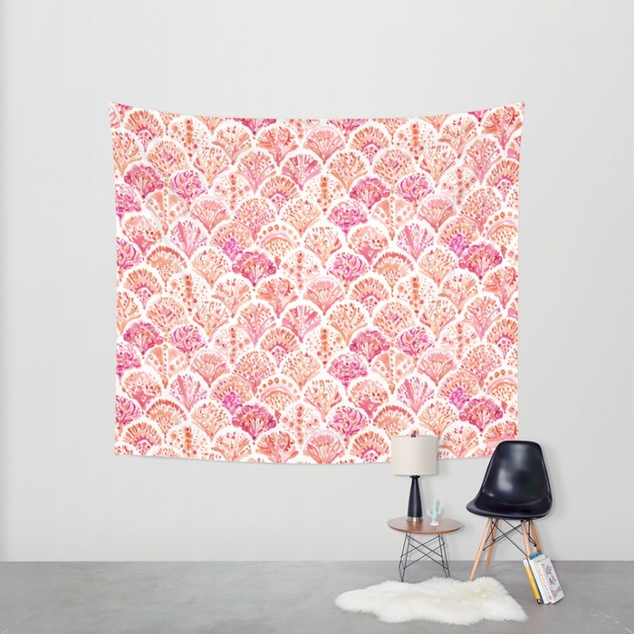 CORAL CAMO Mermaid Fish Scales Tapestry by Barbarian