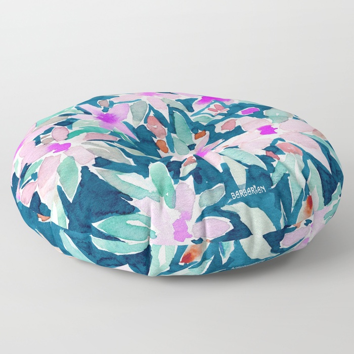 LET GO Tropical Watercolor Floral Floor Pillow by Barbarian