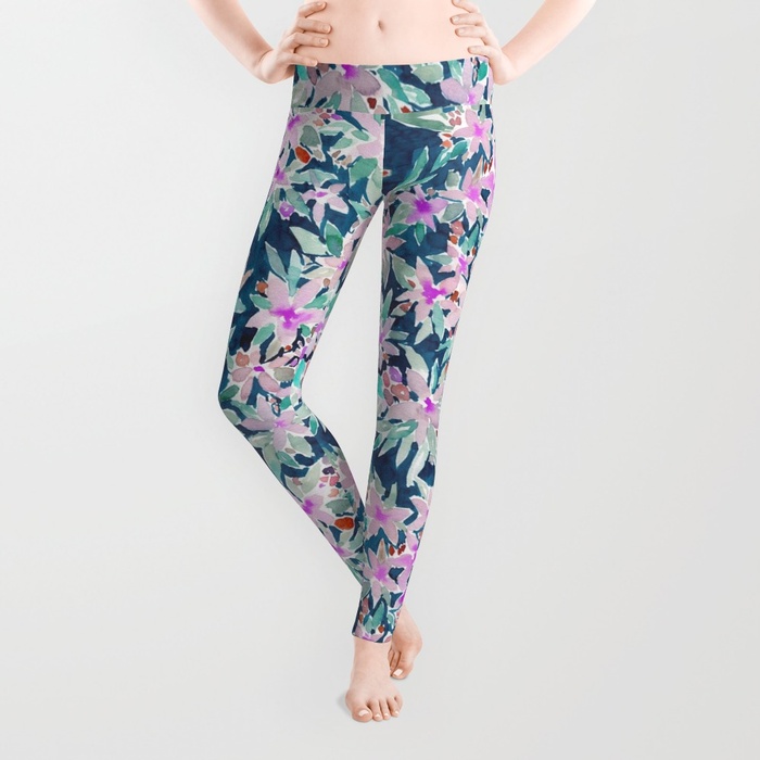 LET GO Tropical Watercolor Floral Leggings by Barbarian