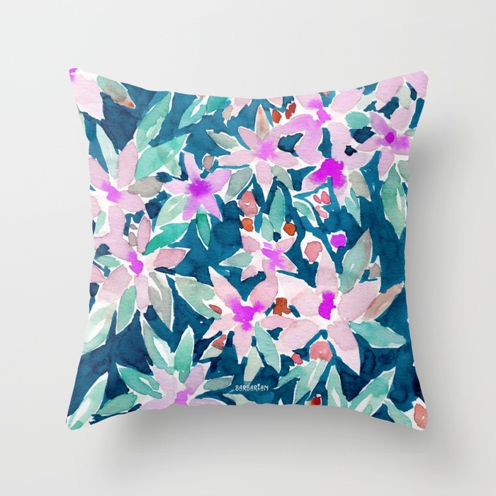 LET GO Tropical Watercolor Floral Throw Pillow by Barbarian
