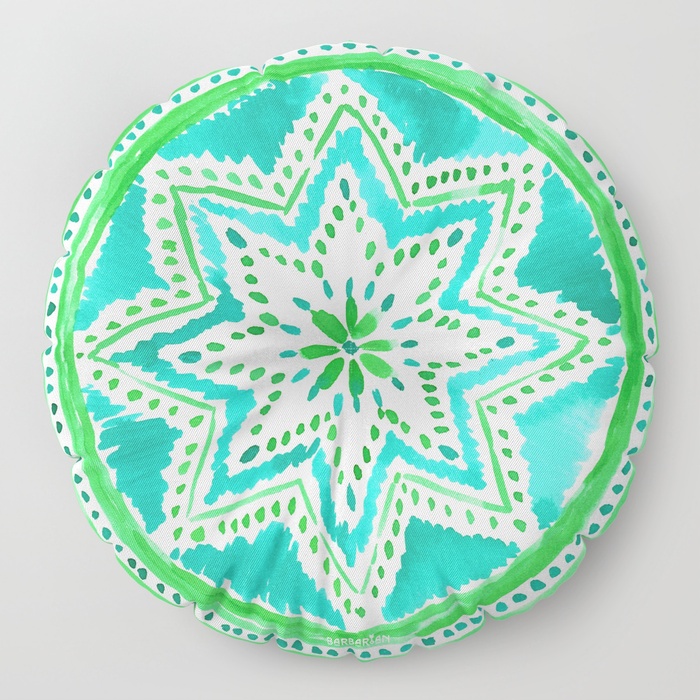 MIGHTY MEDALLION Green Boho Mandala Floor Pillow by Barbarian
