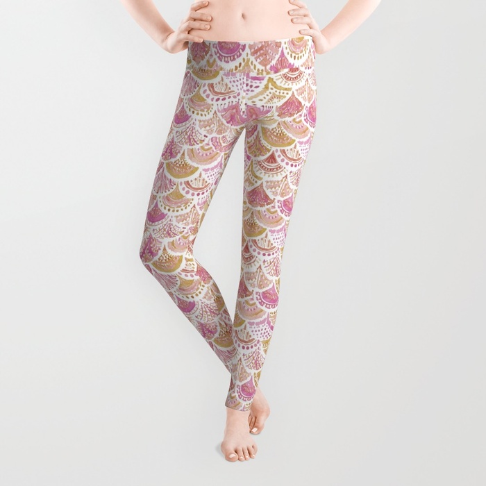 Sunset MERMAID DAYDREAMS Watercolor Scales Leggings by Barbarian