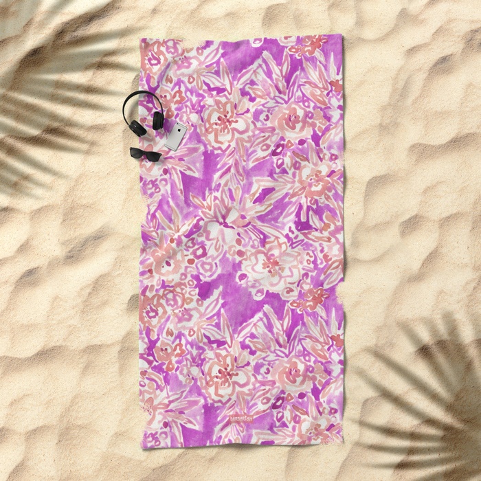 TROPICAL FLAIR Pink Floral Beach Towel by Barbarian