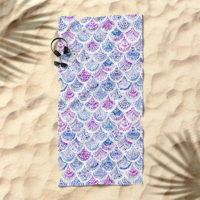 OCEAN PROTECTRESS Lavender Mermaid Scales Beach Towel