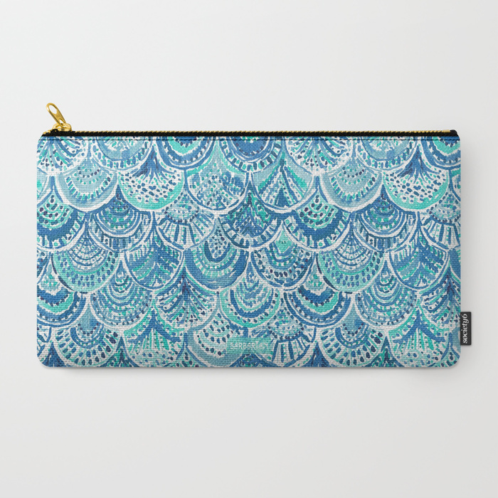 SPLASH Blue Watercolor Mermaid Scales Zip Pouch