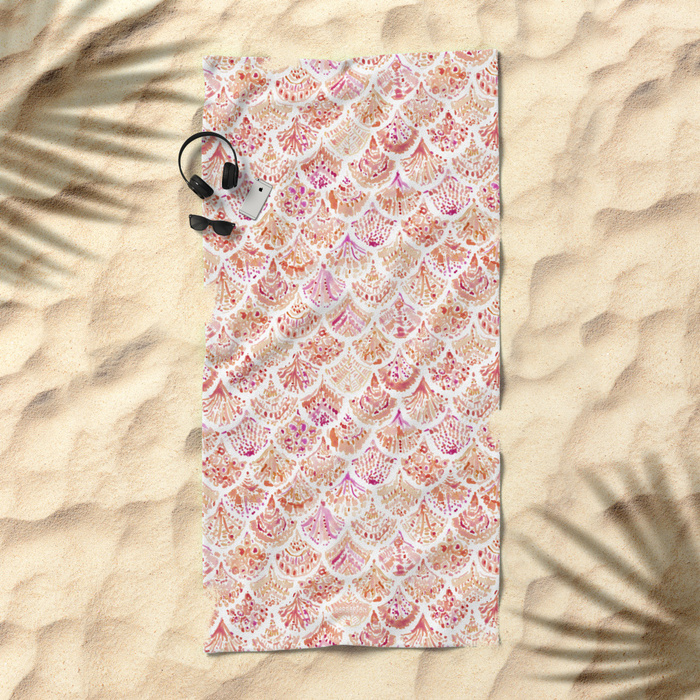 UNDERTOW Coral Mermaid Scales Beach Towel by Barbarian