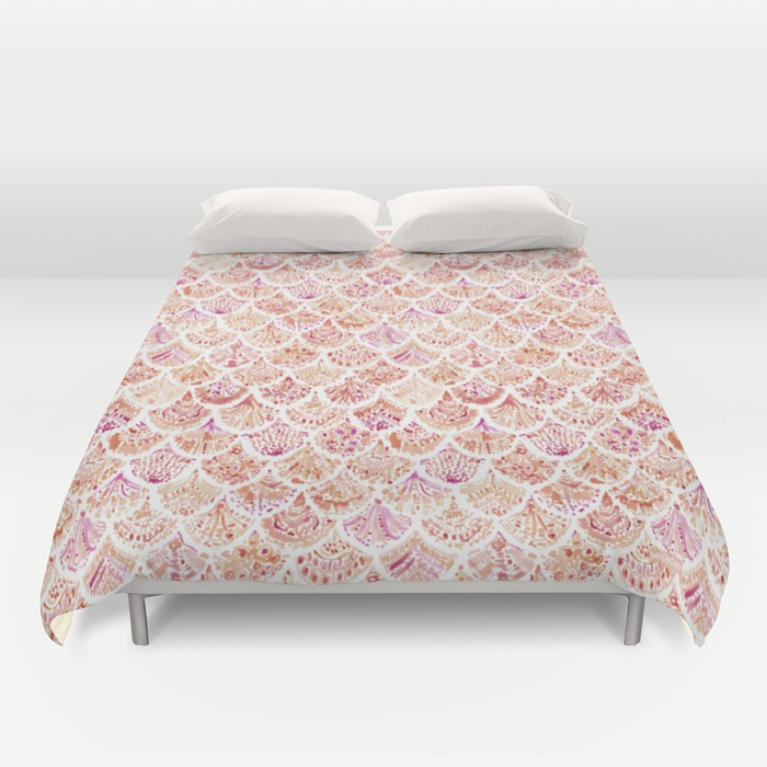 UNDERTOW Coral Mermaid Scales Duvet Cover by Barbarian