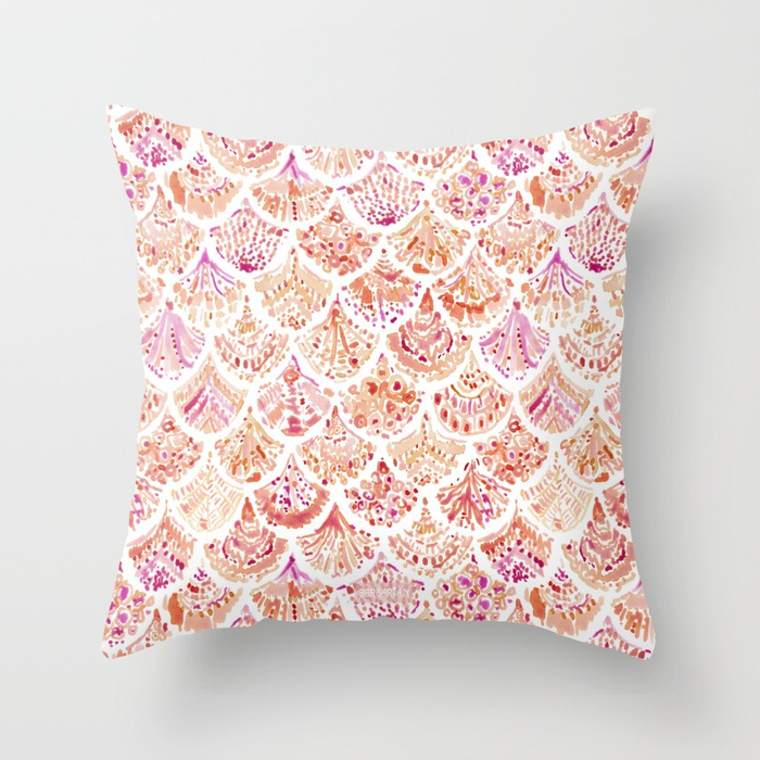 UNDERTOW Coral Mermaid Scales Throw Pillow by Barbarian