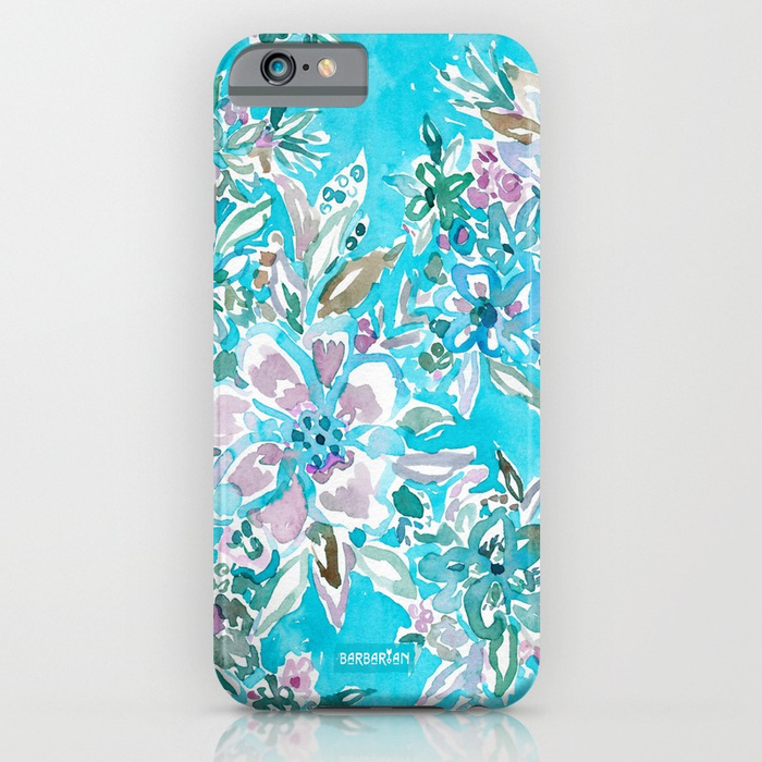 BEACH BABE Aqua Watercolor Floral Phone Case