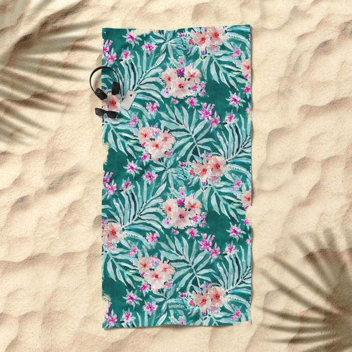 FRONDS ON FLEEK Tropical Palm Floral Beach Towel