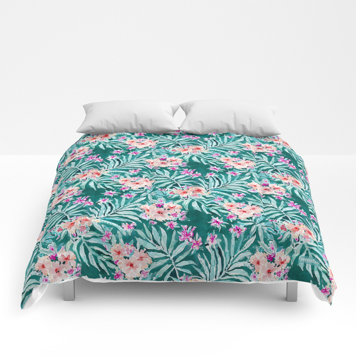 FRONDS ON FLEEK Tropical Palm Floral Comforter