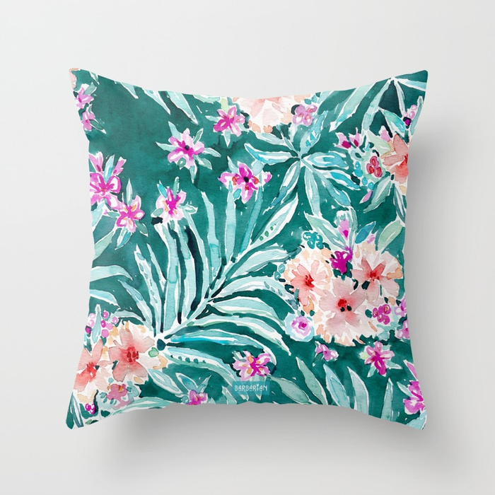 FRONDS ON FLEEK Tropical Palm Floral Throw Pillow