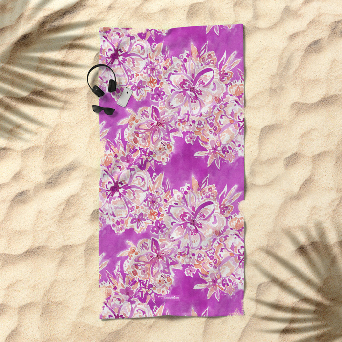 GOOD VIBES Wild Watercolor Floral Beach Towel