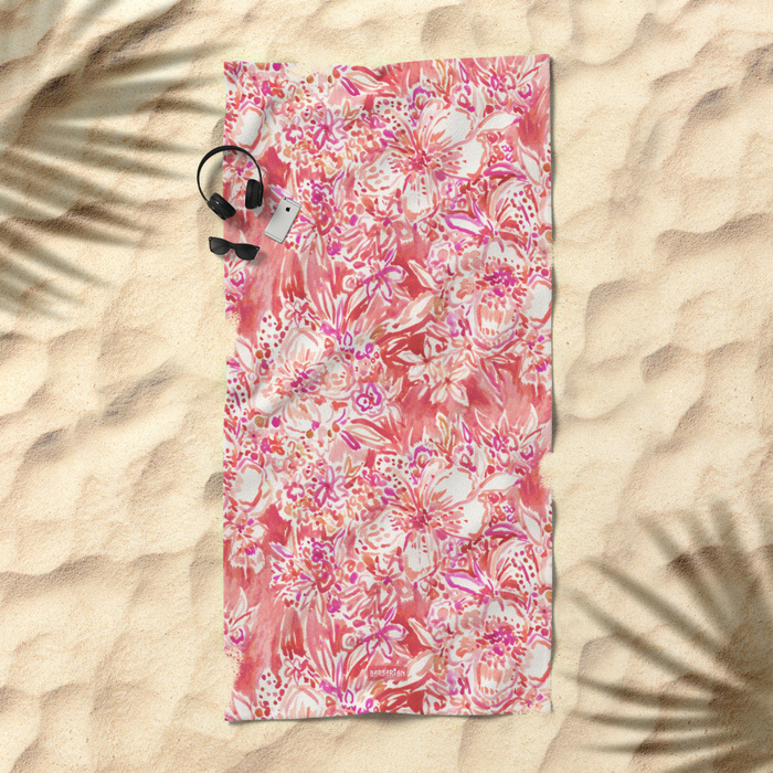 HAWAIIAN PUNCH Red Wild Hibiscus Floral Beach Towel