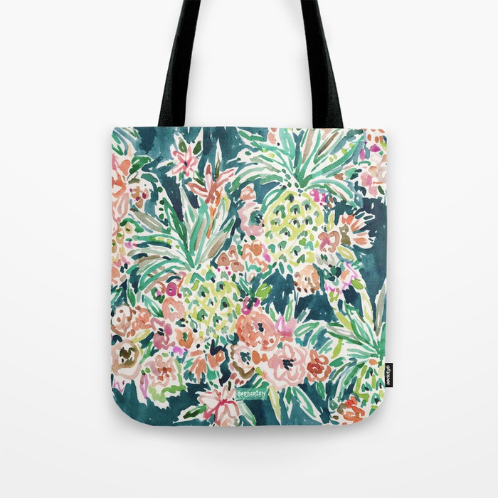 PINEAPPLE PARTY Lush Tropical Boho Floral Tote Bag