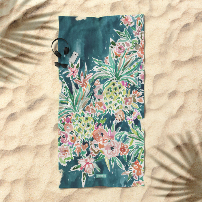 PINEAPPLE PARTY Lush Tropical Boho Floral Beach Towel