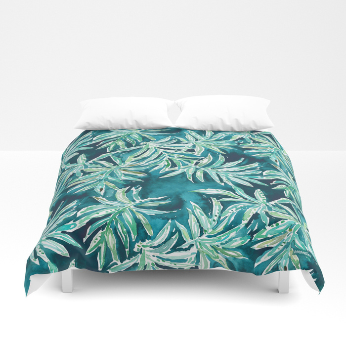 SANTA CRUZIN' Navy Tropical Palm Leaves Duvet
