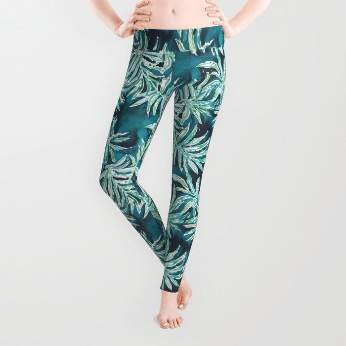 SANTA CRUZIN' Navy Tropical Palm Leaves Leggings