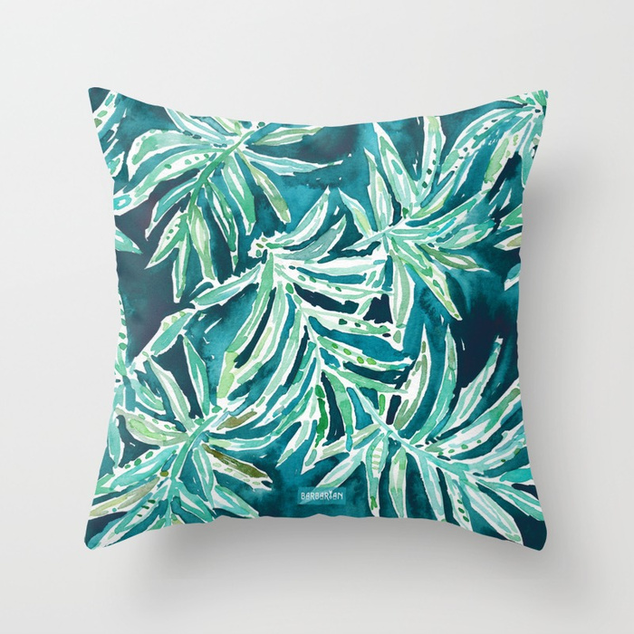SANTA CRUZIN' Navy Tropical Palm Leaves Throw Pillows