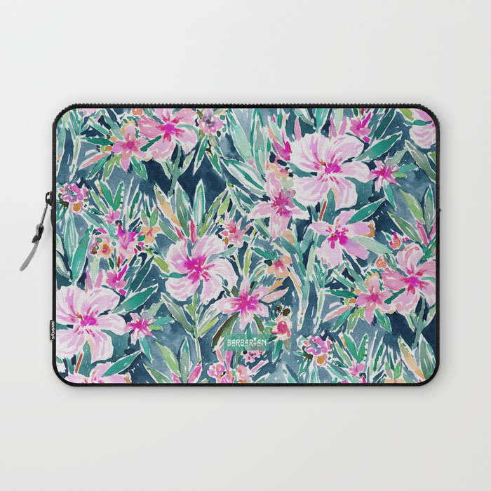 LUSH OLEANDER Tropical Watercolor Floral Laptop Sleeve