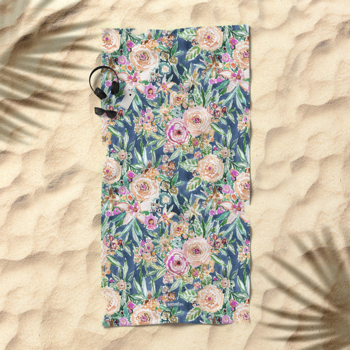 Navy MAUI MINDSET Colorful Tropical Floral Beach Towel