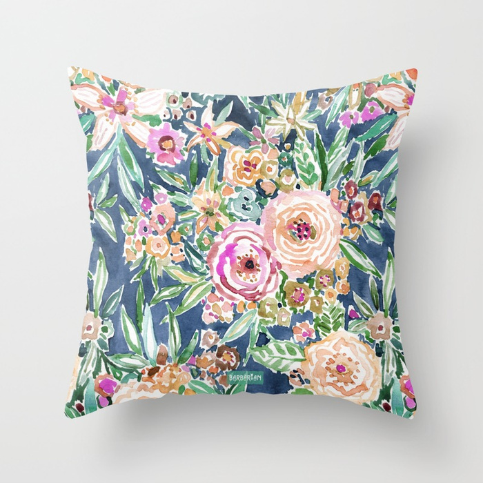 Navy MAUI MINDSET Colorful Tropical Floral Throw Pillow