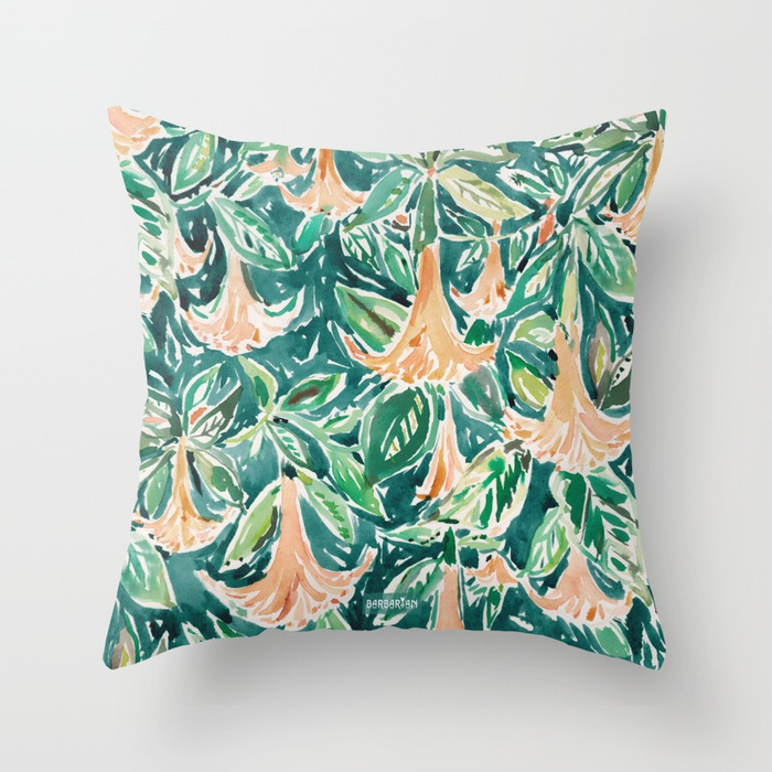 DATURA DREAMS Watercolor Floral Throw Pillow