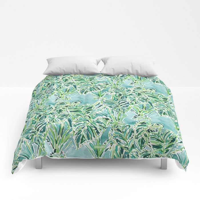 ELEPHANT EARS Green Tropical Leaves Comforter
