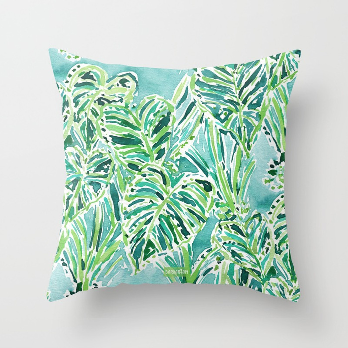 ELEPHANT EARS Green Tropical Leaves Throw Pillow