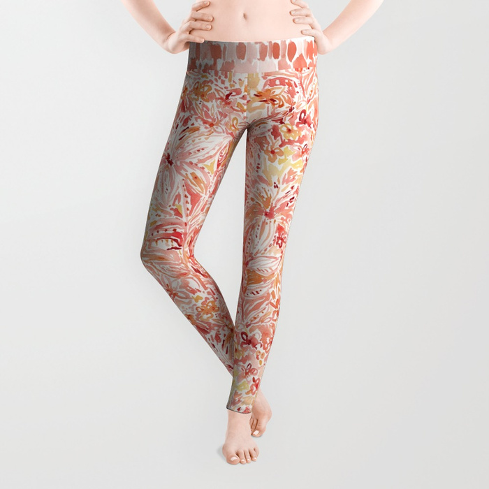 LILY LUST Peach Painterly Floral Leggings