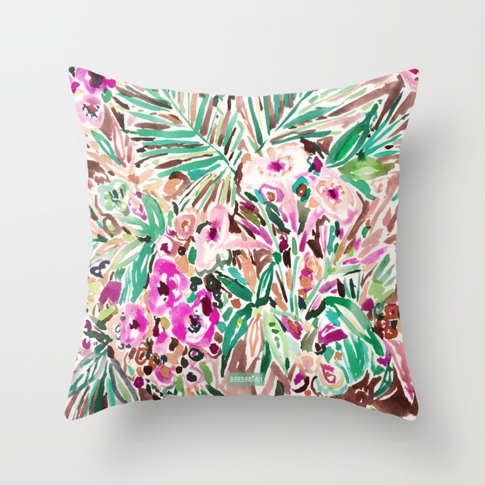 PLEASURE POINT Tropical Watercolor Floral Throw Pillow