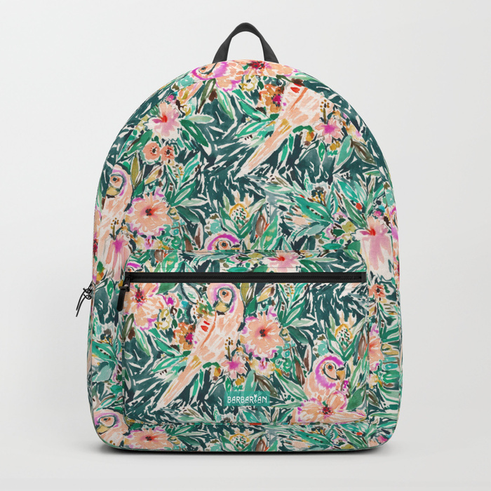 PRETTY BIRD Floral Parrot Watercolor Backpack