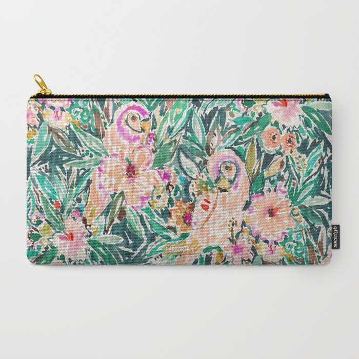 PRETTY BIRD Floral Parrot Watercolor Zip Pouch