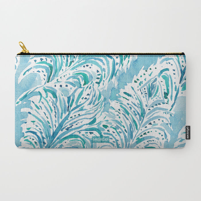 FEATHER FLOW Aqua Watercolor Zip Pouch