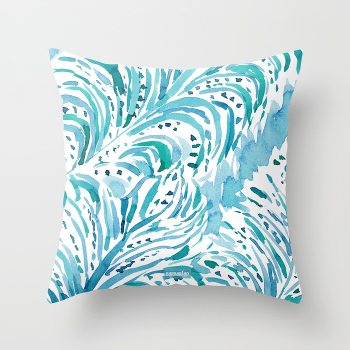 FEATHER FLOW Aqua Watercolor Throw Pillow