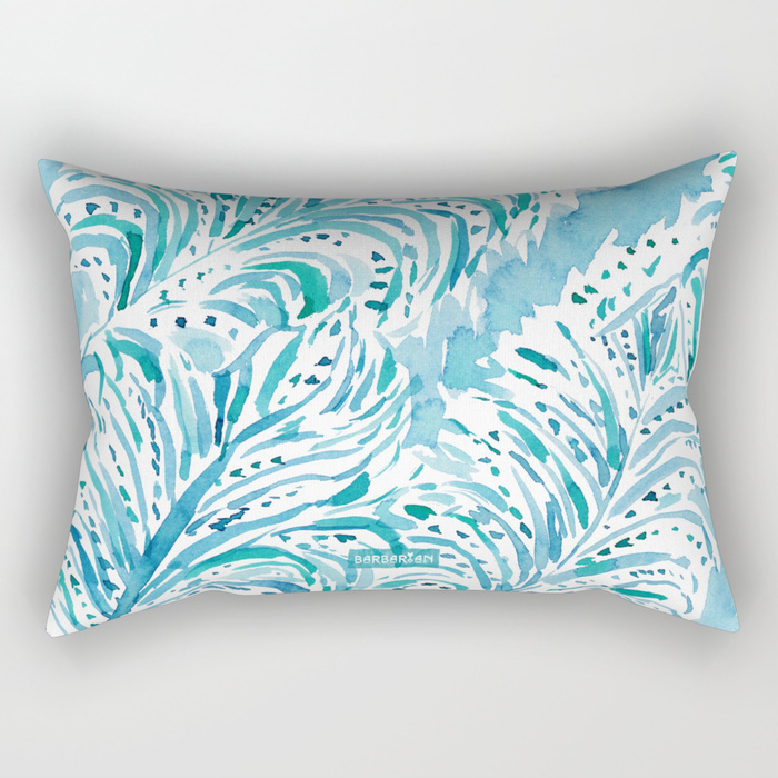 FEATHER FLOW Aqua Watercolor Lumbar Pillow