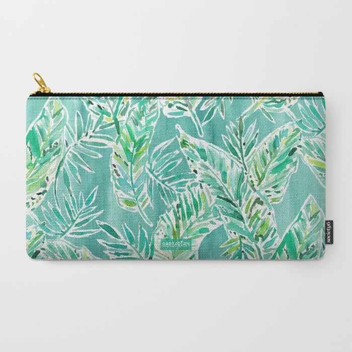 LEAFY ABUNDANCE Green Banana Leaf Print Zip Pouch