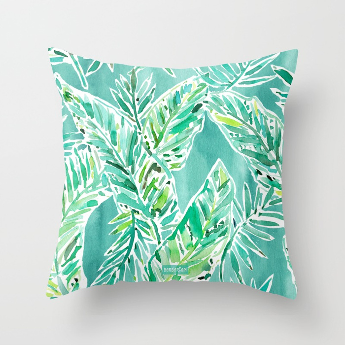LEAFY ABUNDANCE Green Banana Leaf Print Throw Pillow
