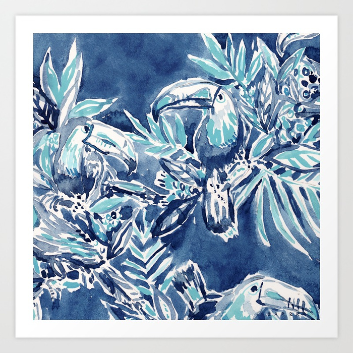 TOUCAN PLAN Indigo Tropical Art Print