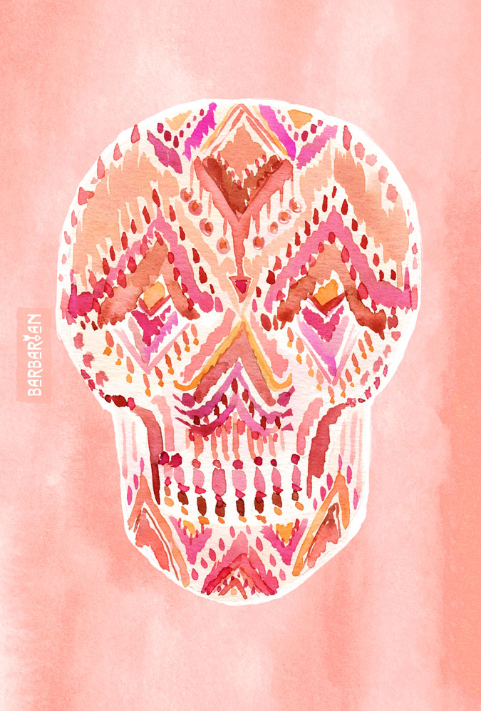 SO LIT SKULL Peach Tribal Watercolor