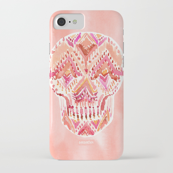 SO LIT SKULL Peach Tribal Watercolor Phone Case