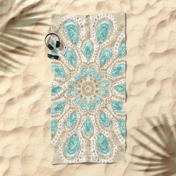 MMMOYSTERS Gold-Rimmed Oyster Mandala Beach Towel