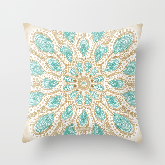 MMMOYSTERS Gold-Rimmed Oyster Mandala Throw Pillow