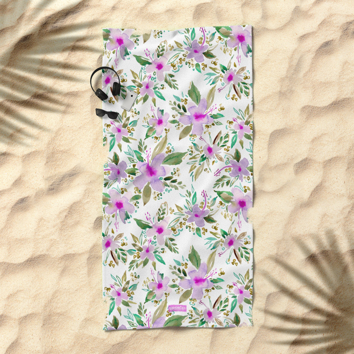HIBISCUS DANCE Tropical Pink Floral Beach Towel
