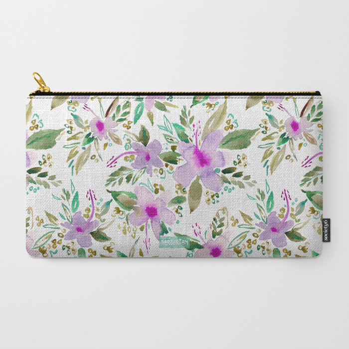 HIBISCUS DANCE Tropical Pink Floral Zip Pouch