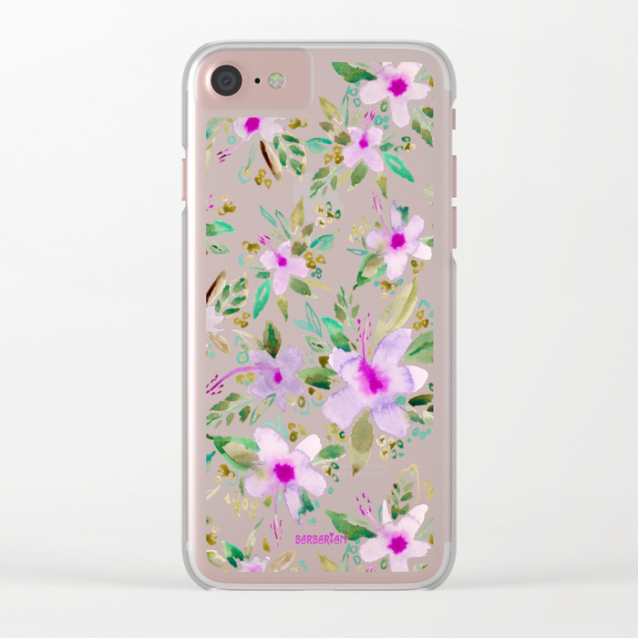 HIBISCUS DANCE Tropical Pink Floral Clear iPhone Case