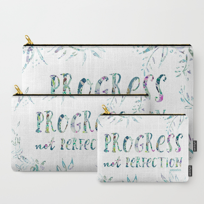 PROGRESS NOT PERFECTION Inspirational Quote Zip Pouch