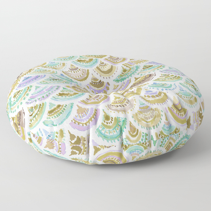 GOLDEN MERMACITA Watercolor Mermaid Scales Floor Pillow
